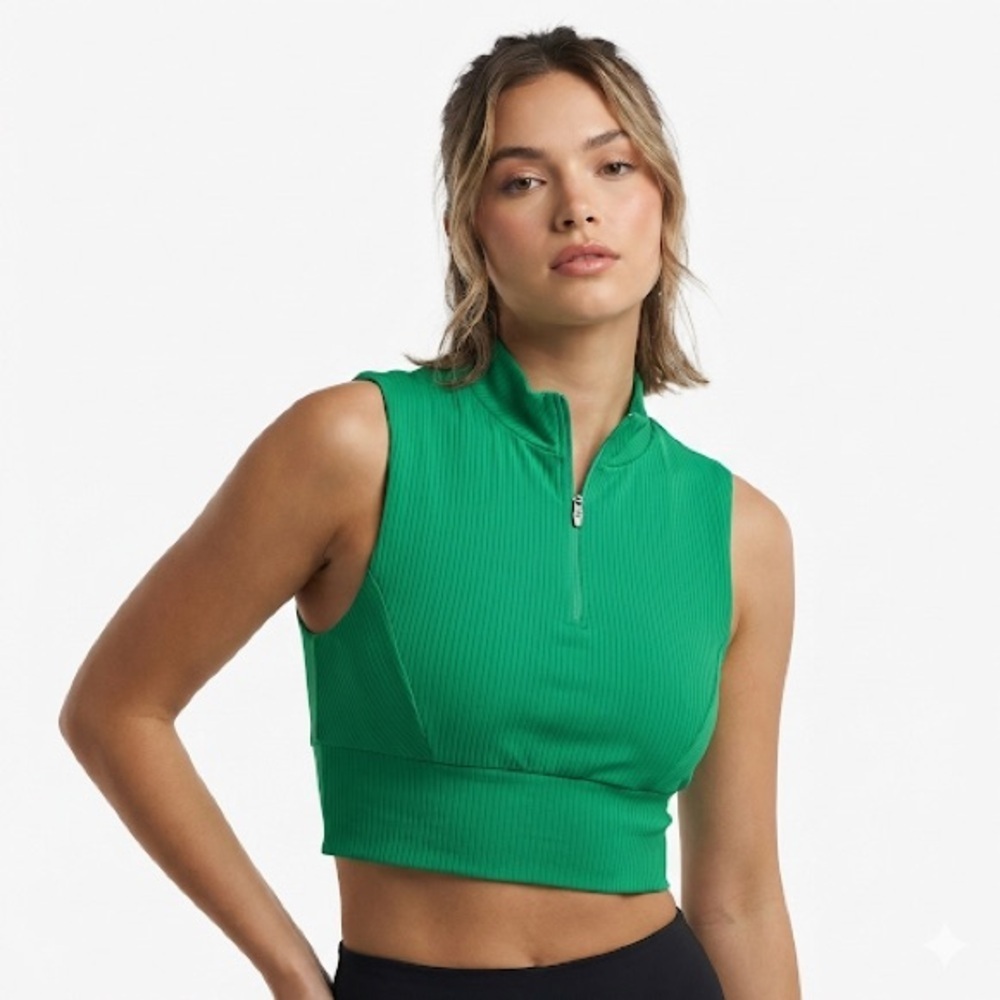 Spyder Womens Active Ribbed Quarter Zip Tank Green XL